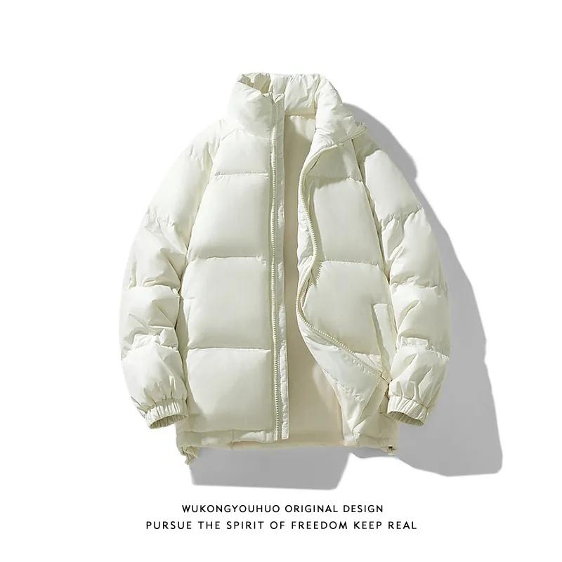 Wukong 패션 브랜드 겨울 단단한 두꺼운 따뜻한 다운 재킷 남성 복고풍 느슨한 올 매치 커플면 패딩 재킷 겉옷